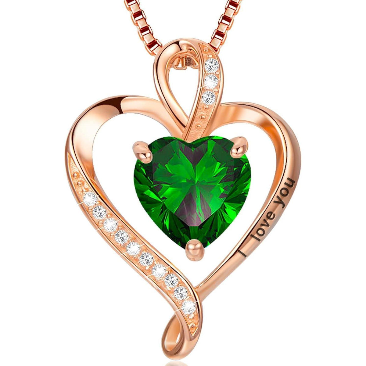 Silber Herz Kette Damen "I love you" Gravur & Geburtsstein