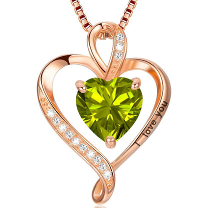 Silber Herz Kette Damen "I love you" Gravur & Geburtsstein