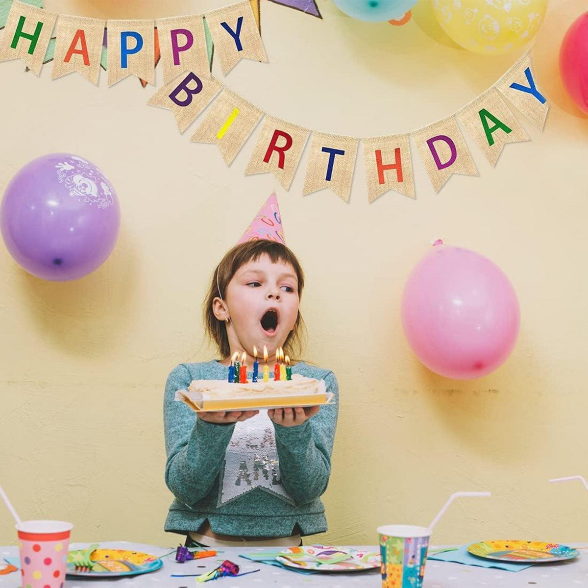 Happy Birthday Girlande Sackleinen Vintage Leinen Wimpelkette