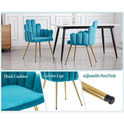 Samt Esszimmerstühle 2er Set mit Metallbeinen (Blau)