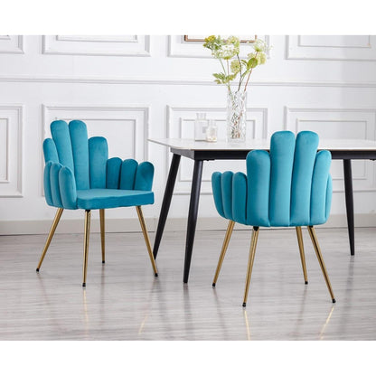 Samt Esszimmerstühle 2er Set mit Metallbeinen (Blau)