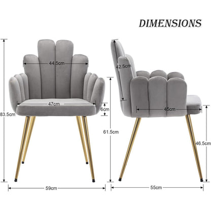 Samt Esszimmerstühle 2er Set mit Metallbeinen (Grau)