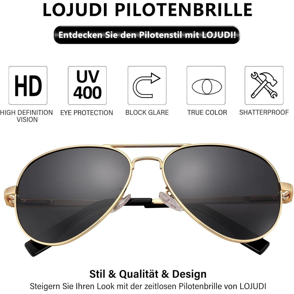 Pilotenbrille polarisiert mit UV400 Schutz – Gold / Grau