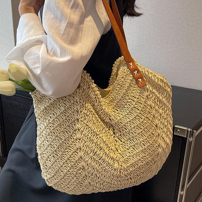 Strohhandschuh Damen Groß Sommer Strandtasche Boho Stil X-beige