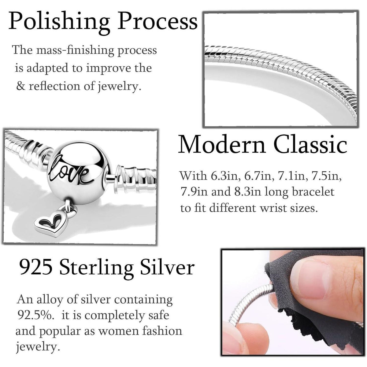 925 Sterling Silber Schlangen Gliederarmband mit Kugelverschluss, Damen Armband 17CM