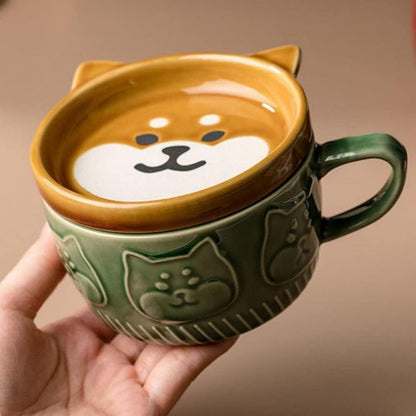 Süße Keramik Tassen Set mit Deckel, Kaffeetassen Geschenk für Weihnachten, Kinder, Katzenliebhaber
