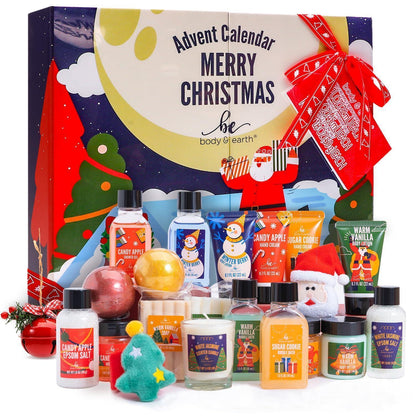 BODY & EARTH Wellness Adventskalender für Frauen mit 24 SPA Produkte Geschenkset