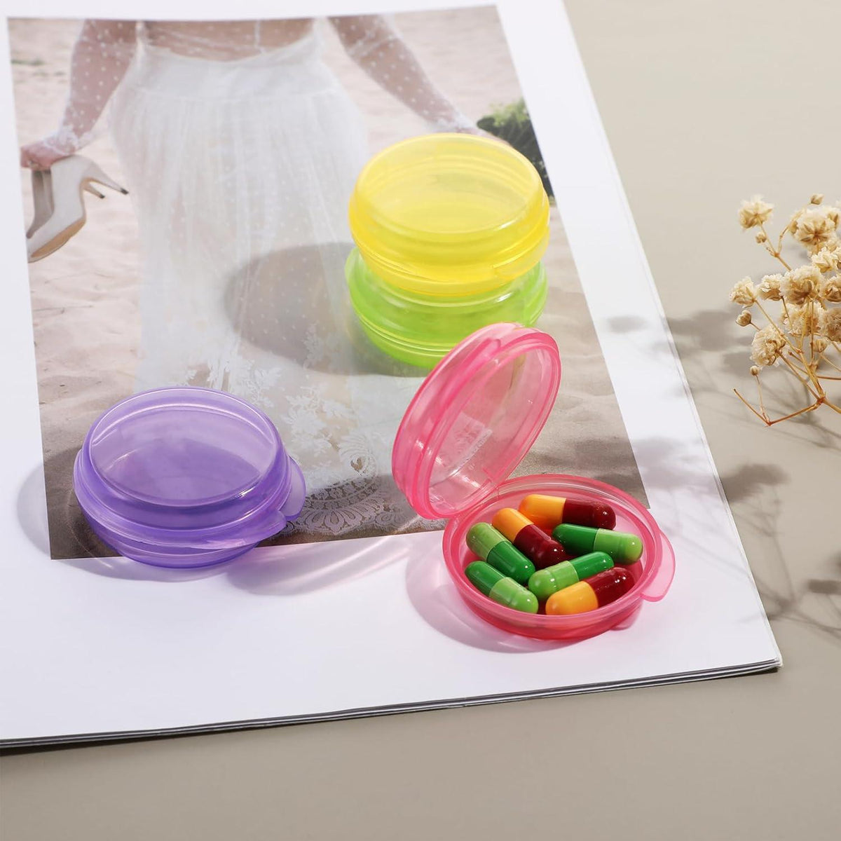 5er Pack Mini-Pillendose Pillen-Organizer Vitamin-Halter Box in Gelb