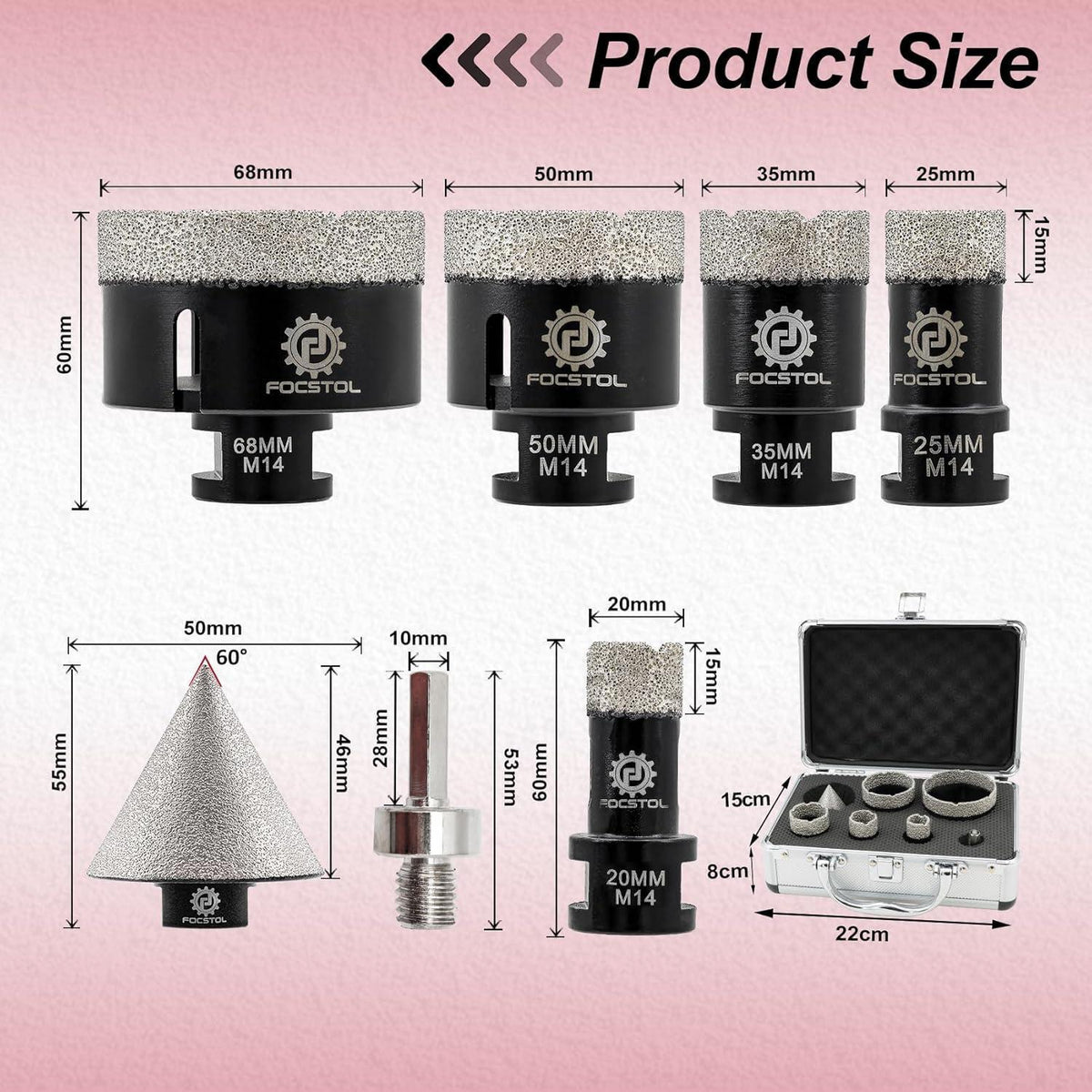 Diamant Fliesenbohrer Set 7-teilig mit Fasenbohrer & Adapter