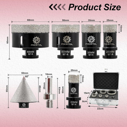 Diamant Fliesenbohrer Set 7-teilig mit Fasenbohrer & Adapter