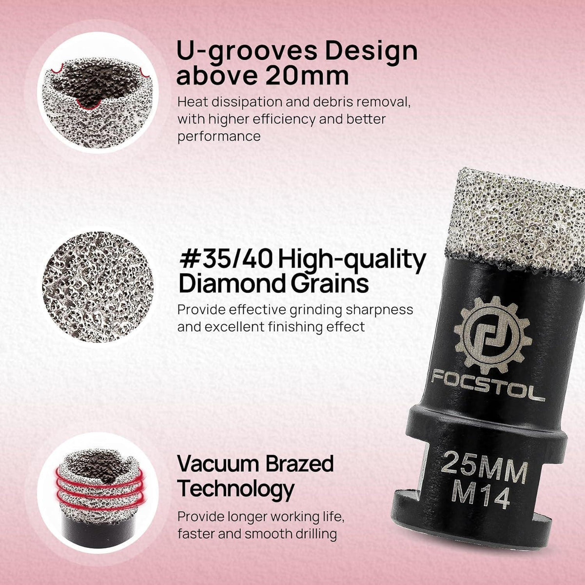Diamant Fliesenbohrer Set 7-teilig mit Fasenbohrer & Adapter