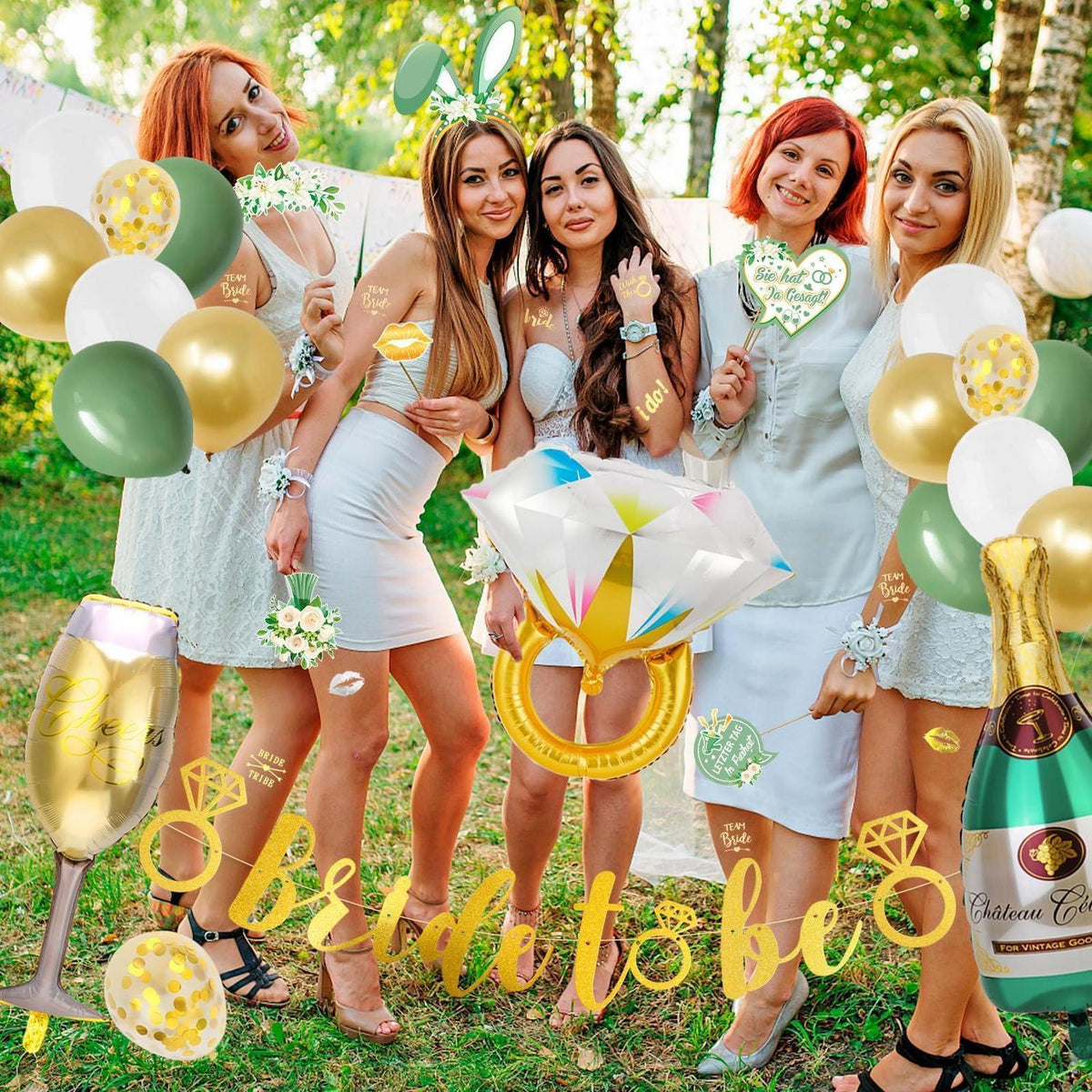 JGA Deko Set Grün – Girlande, Ballons & Accessoires für die Braut
