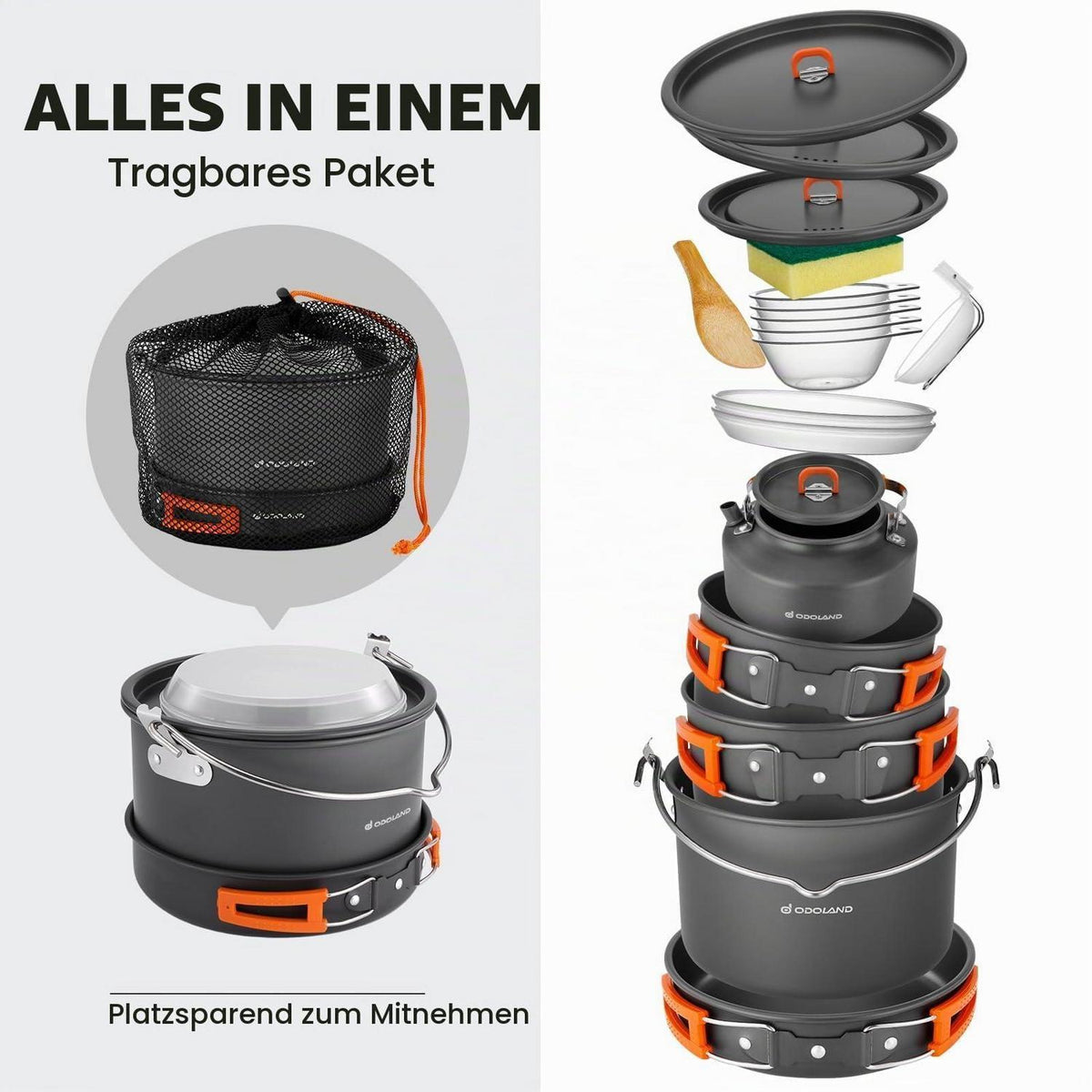 Camping Kochgeschirr Set 16-teilig – Outdoor Topf & Pfannen Set