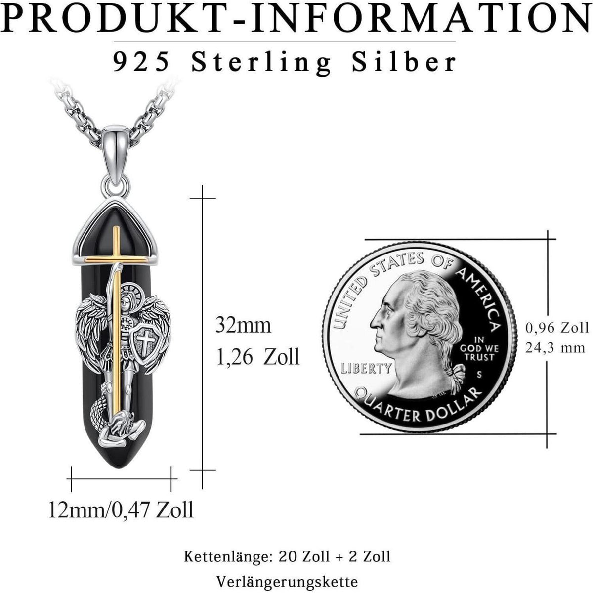 925 Sterlingsilber Halskette Heiliger Michael Schutzengel Amulett