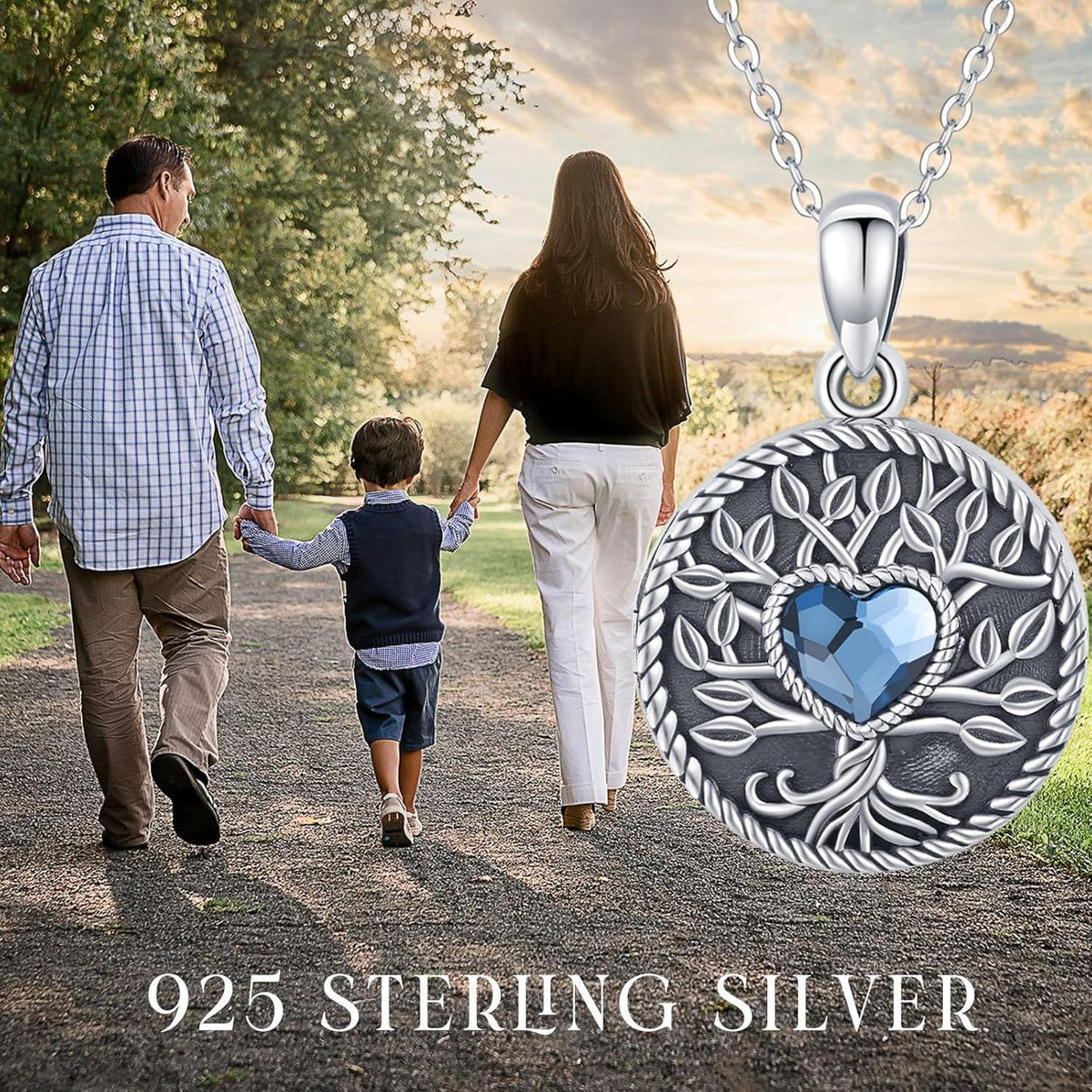 925 Silber Medaillon Halskette mit Lebensbaum & Platz für 2 Fotos