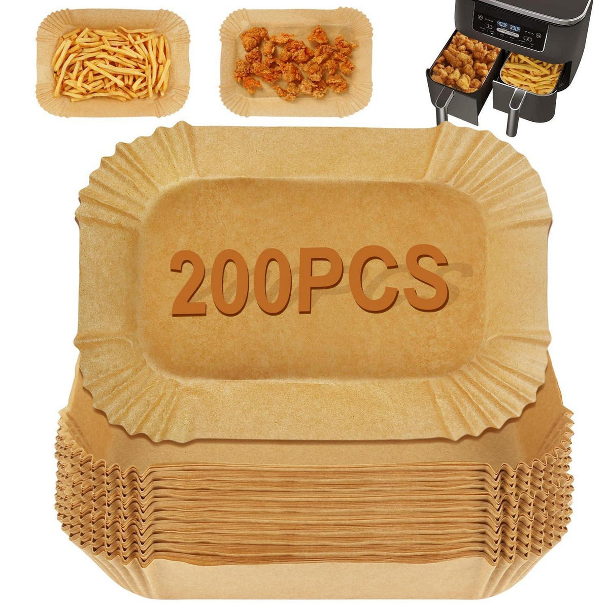 Backpapier für Heißluftfritteuse – 200 Stück, passend Dual Zone