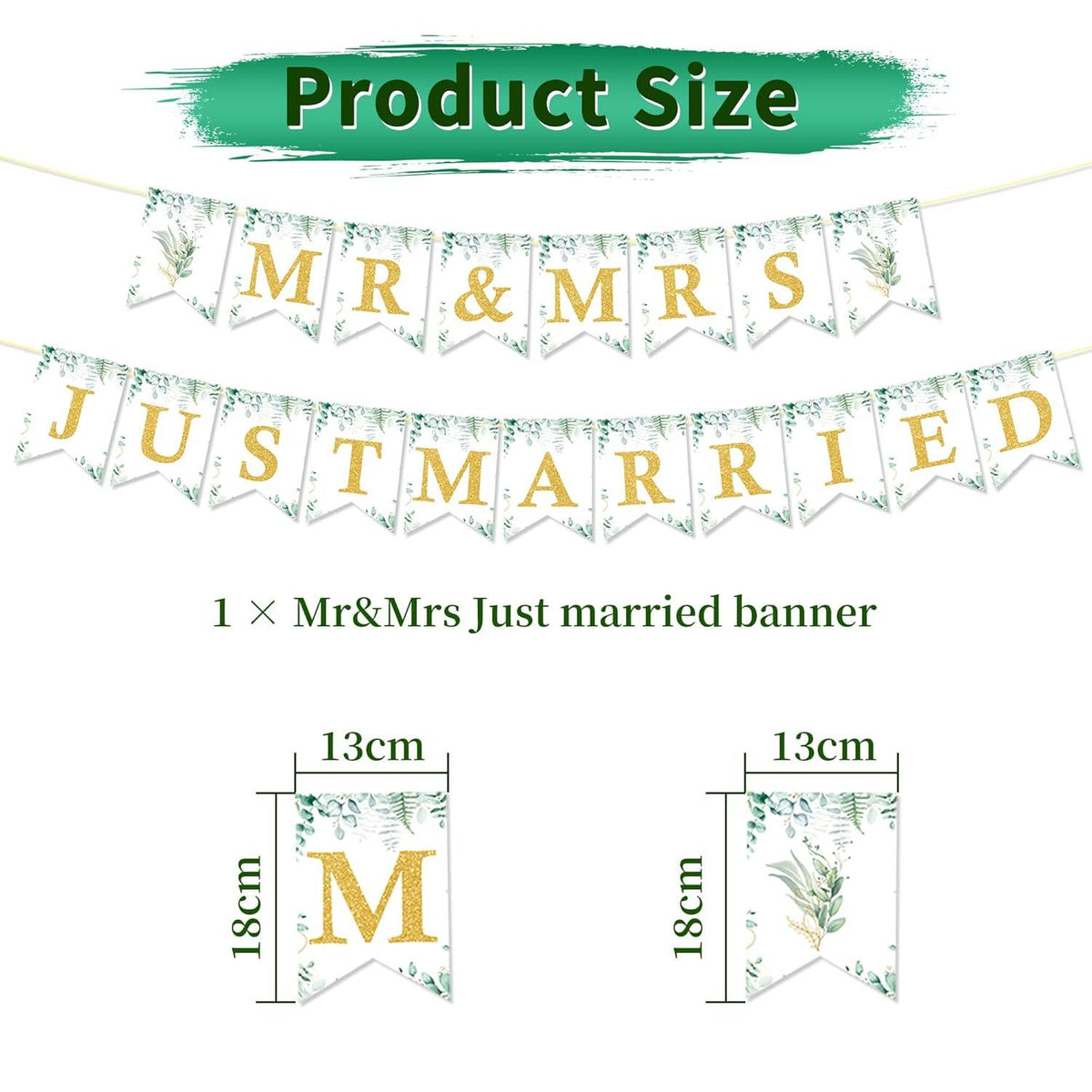 Hochzeit Just Married Deko Set Eukalyptus Grün Banner Ballons