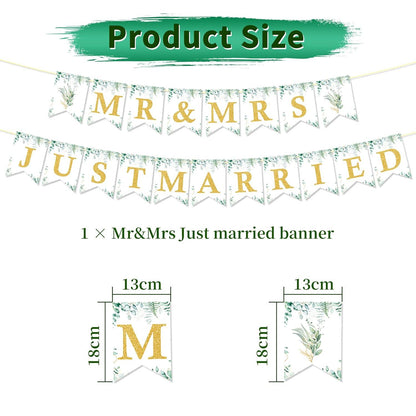 Hochzeit Just Married Deko Set Eukalyptus Grün Banner Ballons