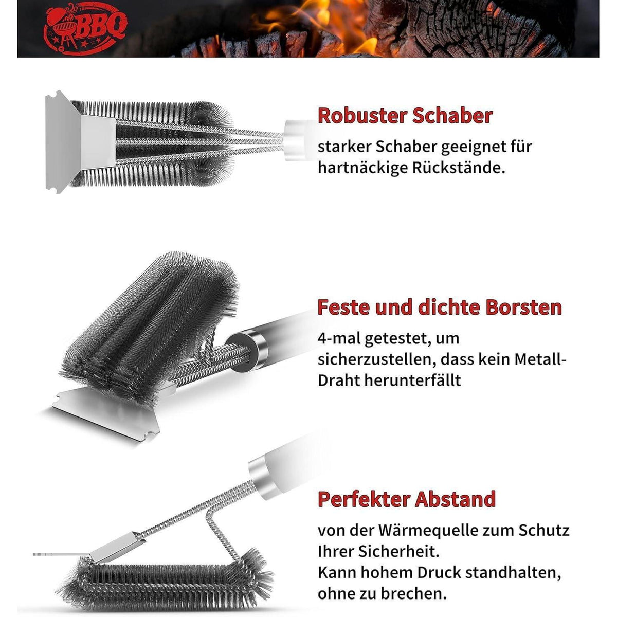 Grillbürste 2er-Pack mit Schaber, extra lang