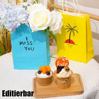 26x Bunte Kraftpapiertüten mit Henkel 20x14x7 cm, Geschenktüten
