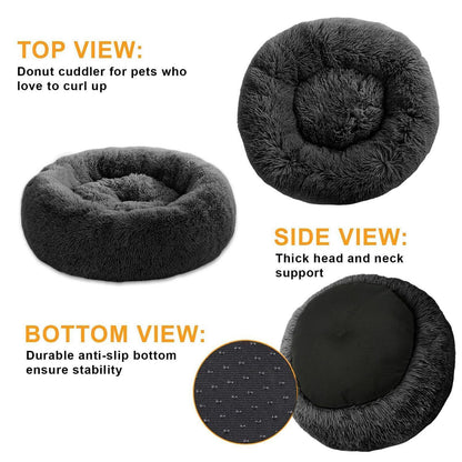 Flauschiges Hundebett Donut – Rundes Kissen 80cm Dunkelgrau