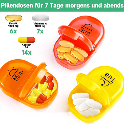 Tablettenbox 7 Tage PU Leder Pillendose 2 Fächer Medikamentenbox Organizer Grün