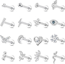 16 Stück 16G Helix Tragus Piercing Set CZ Mond Herz Blatt Ohrschmuck