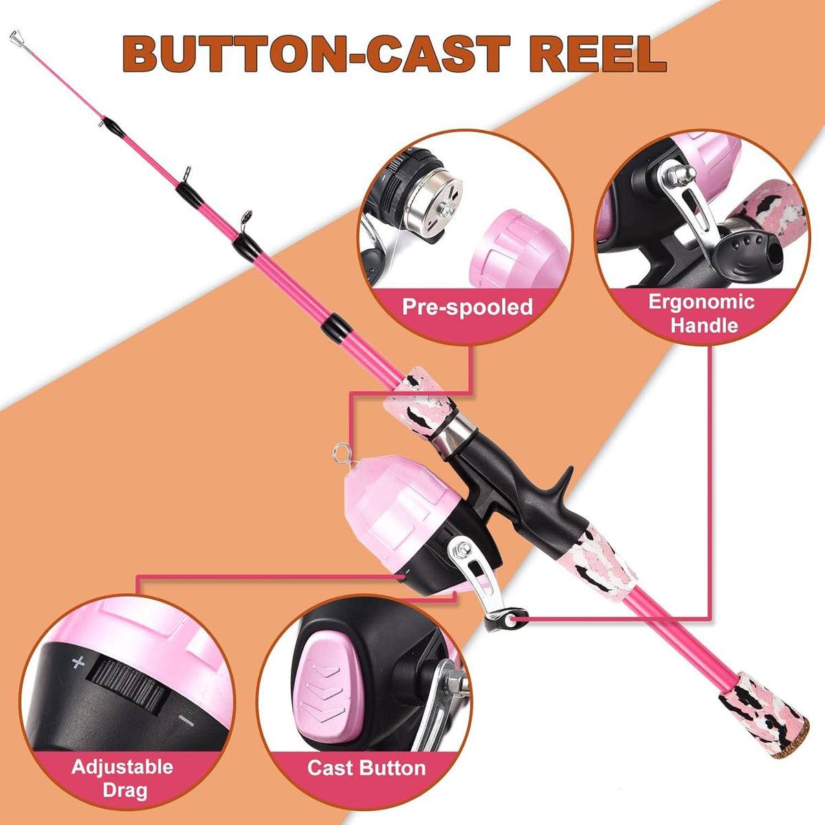 Kinder Angelset Teleskop 1.5m Rute Rolle Köder Set Pink