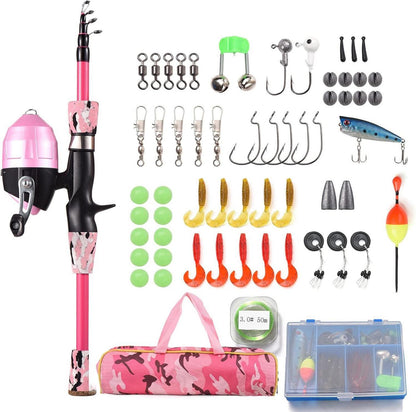 Kinder Angelset Teleskop 1.5m Rute Rolle Köder Set Pink