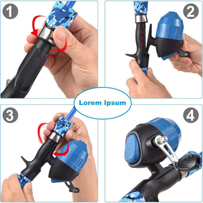 Kinder Angelset Teleskoprute mit Rolle und Ködern 1.5M Blau