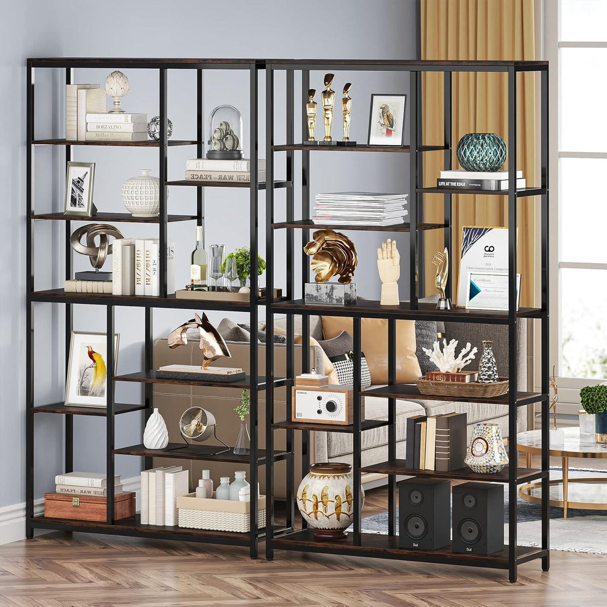 Tribesigns Bücherregal 2er Set, Rustikales Braun, 200cm hoch