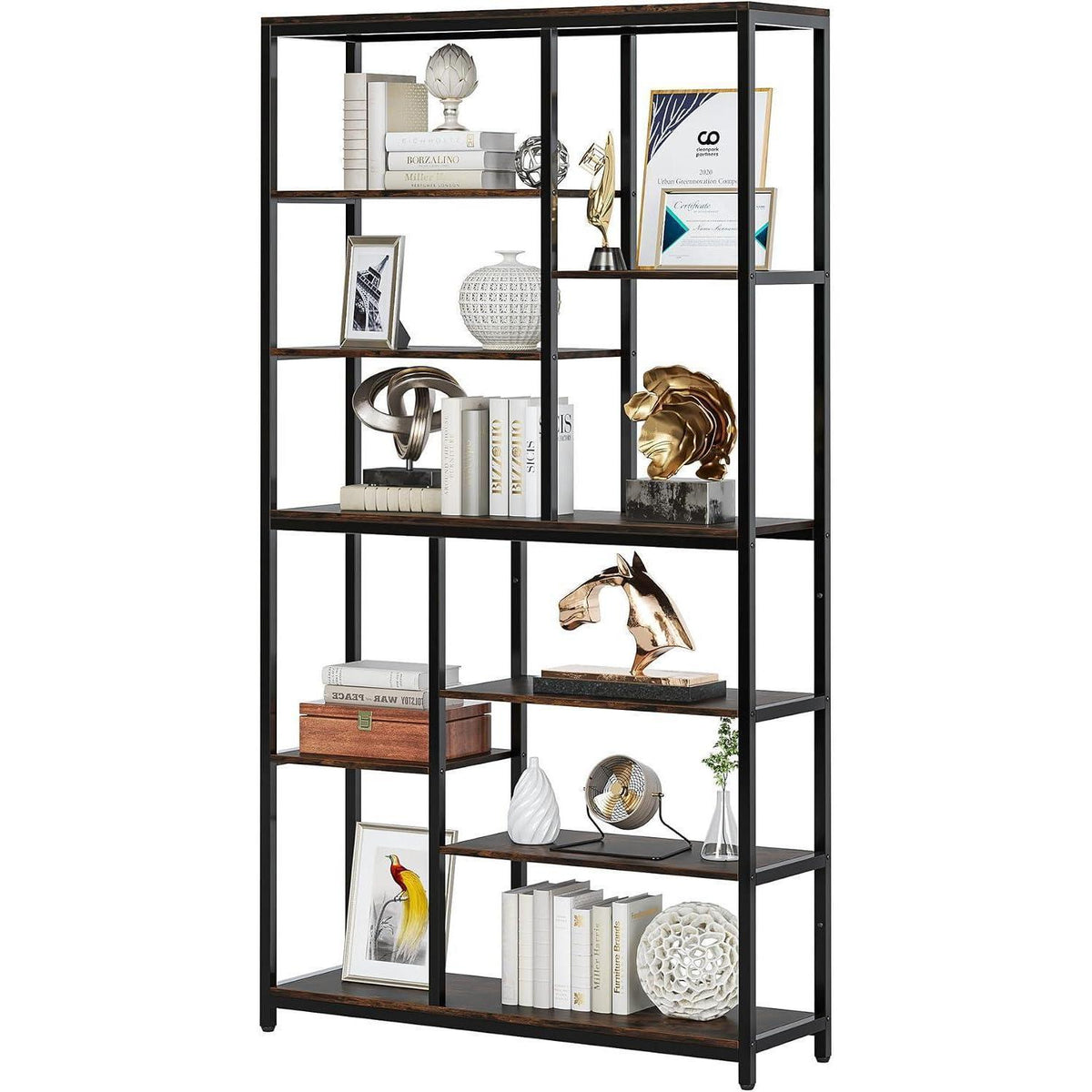 Tribesigns Bücherregal 2er Set, Rustikales Braun, 200cm hoch