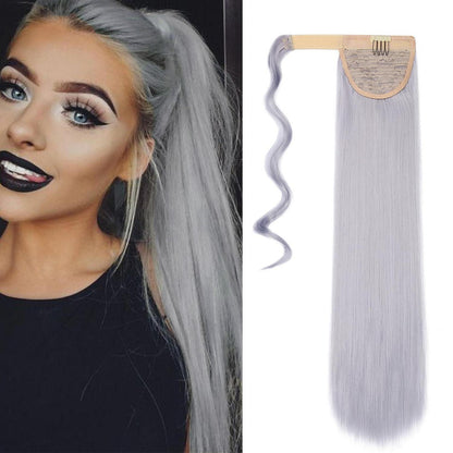 Pferdeschwanz Extension Grau 55cm – Synthetik Haarverlängerung