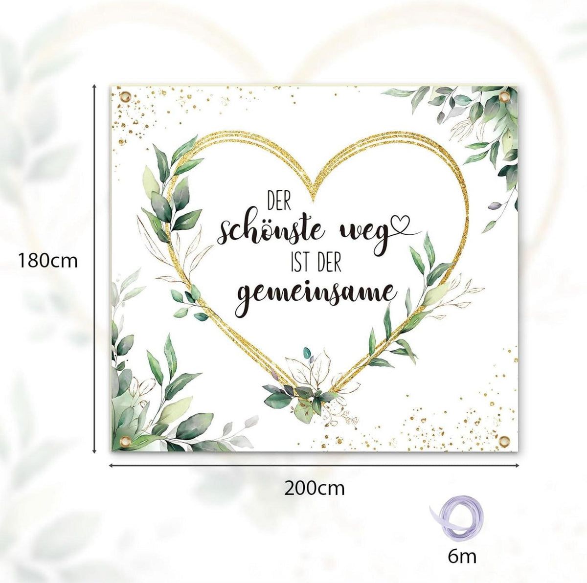 Hochzeitslaken grünes Herz 200x180cm + 2 Scheren