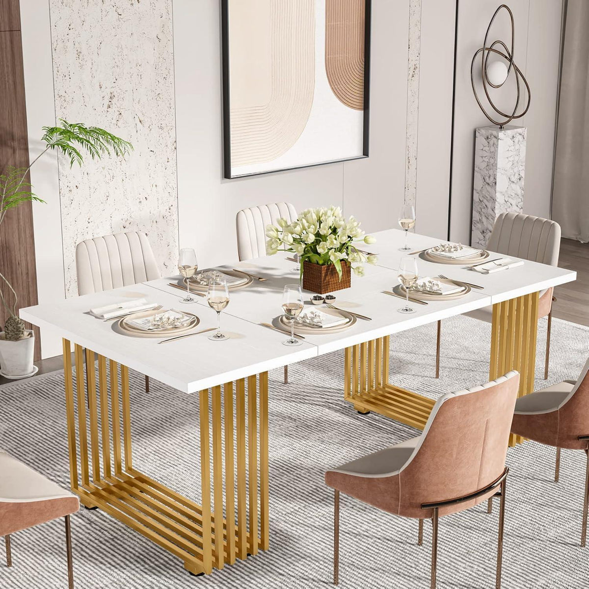 Esstisch weiß & gold 180x80 cm – Moderner Dining Table für 6-8 Personen