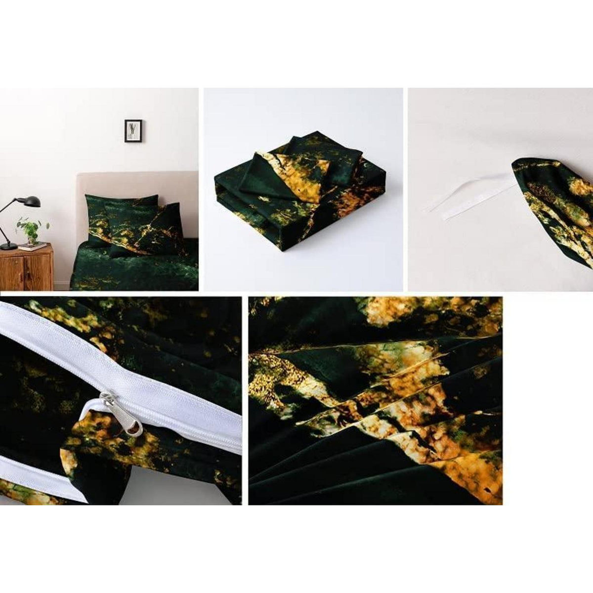 Marmor Bettwäsche Set 135x200 cm, Grün Gold Mikrofaser