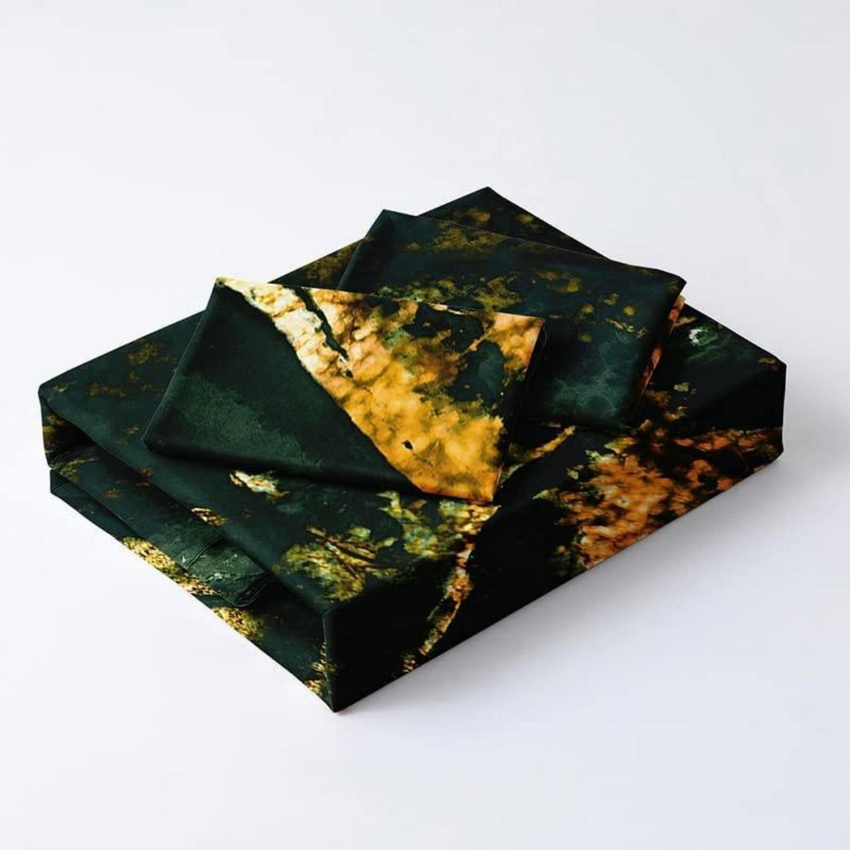 Marmor Bettwäsche Set 135x200 cm, Grün Gold Mikrofaser