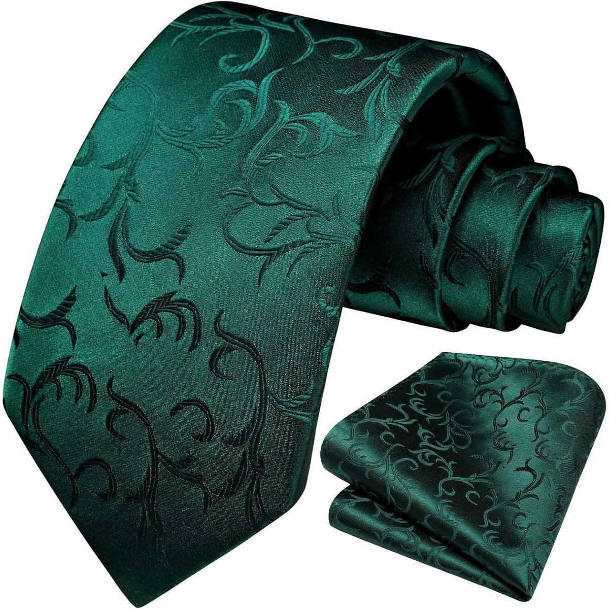 Krawatten-Set mit Einstecktuch, Paisley, Grün