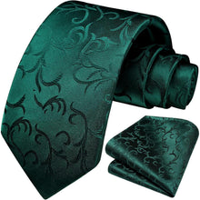 Krawatten-Set mit Einstecktuch, Paisley, Grün
