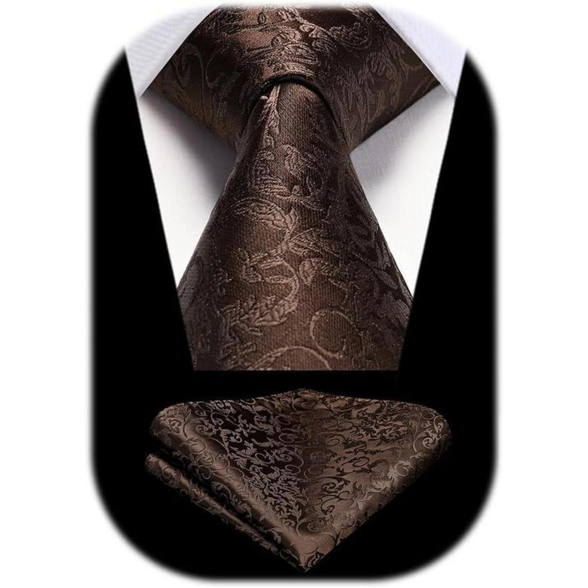 Krawatten-Set mit Einstecktuch für Herren, Paisley, Braun