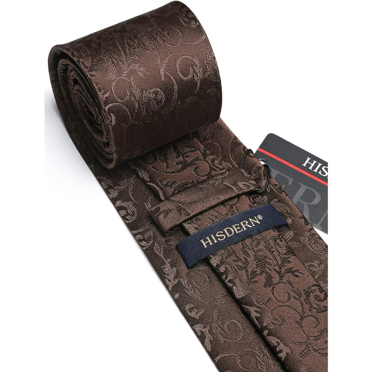 Krawatten-Set mit Einstecktuch für Herren, Paisley, Braun