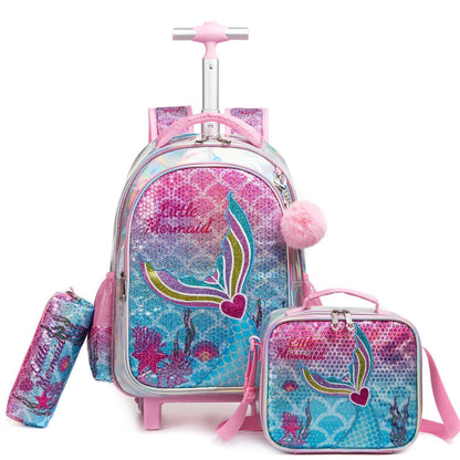 Trolley Rucksack Mädchen Rosa Meerjungfrauen 3in1 mit Rollen & Zubehör