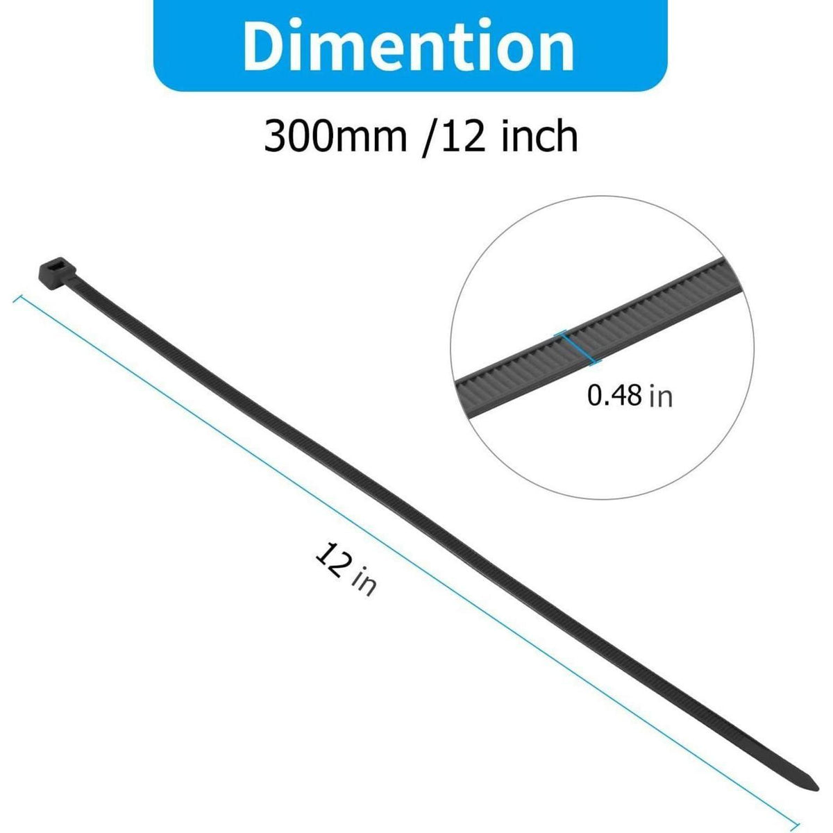 300mm Lange Kabelbinder Schwarz – 80er Set, 114kg Zugfest