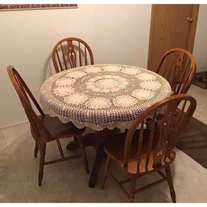 Runde Baumwoll Tischdecke Häkelspitze 180 cm Beige Vintage