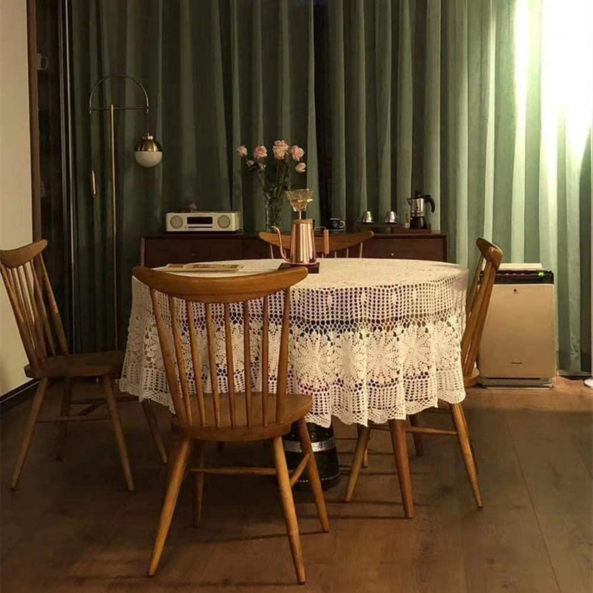 Runde Baumwoll Tischdecke Häkelspitze 180 cm Beige Vintage