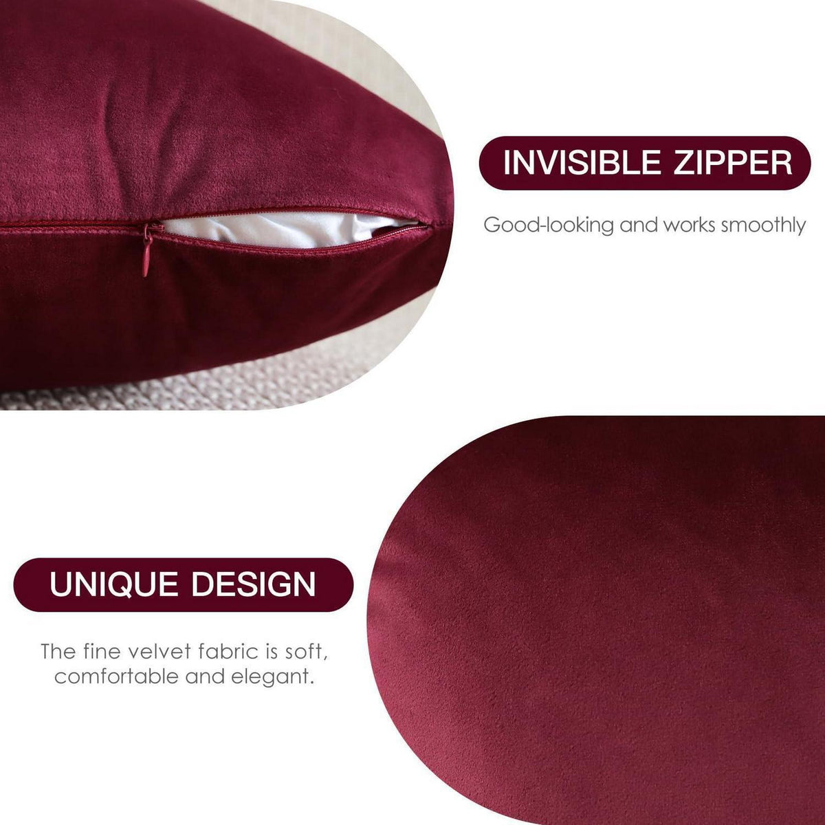Samt Kissenbezug Bordeaux 40x60 cm - 2er Set