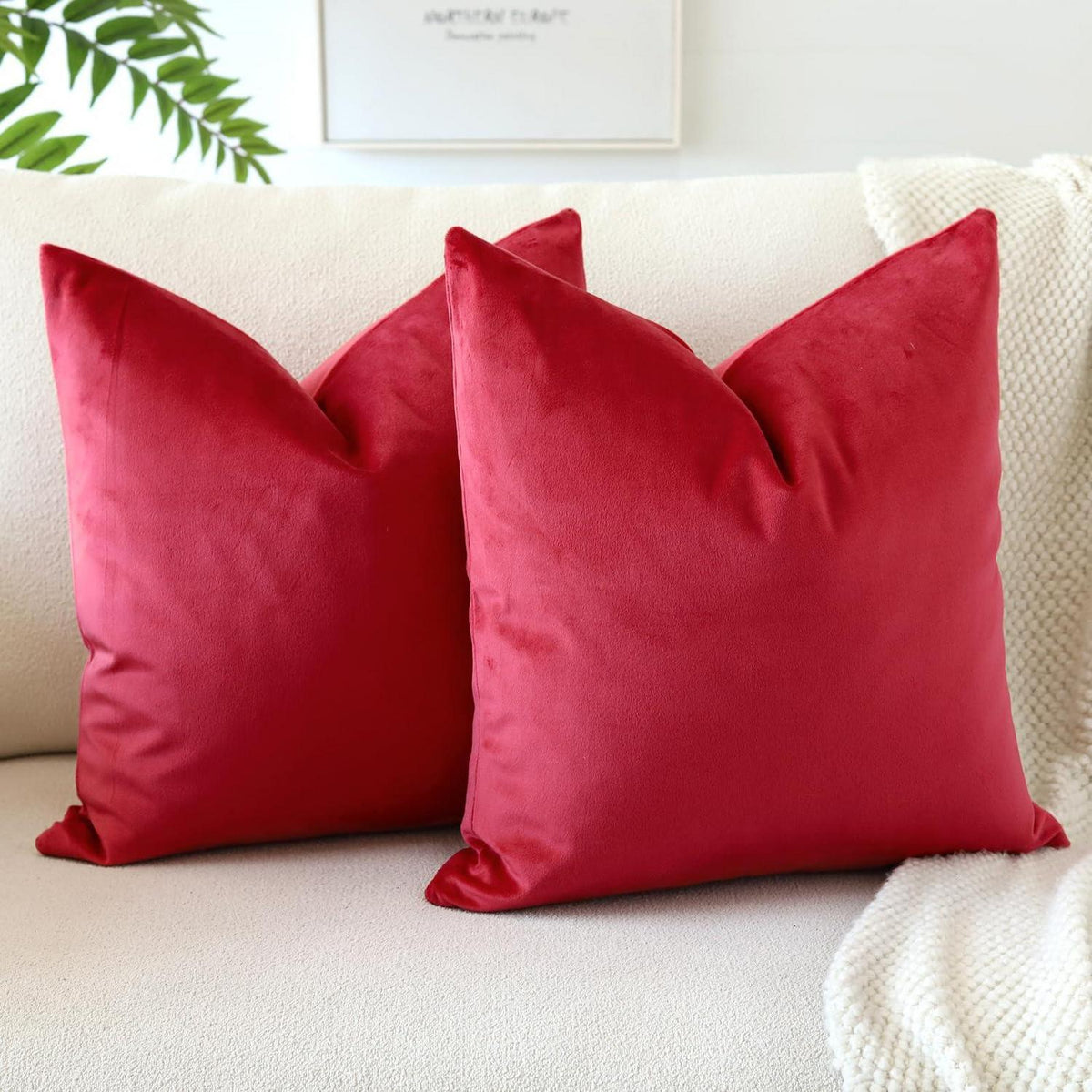 Samt Kissenbezug 50x50 cm Rot - 2er Set, Dekokissen Wohnzimmer