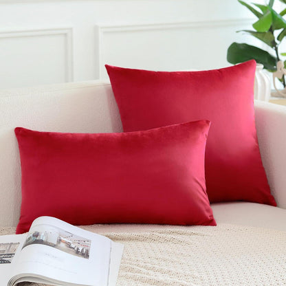 Samt Kissenbezug 50x50 cm Rot - 2er Set, Dekokissen Wohnzimmer