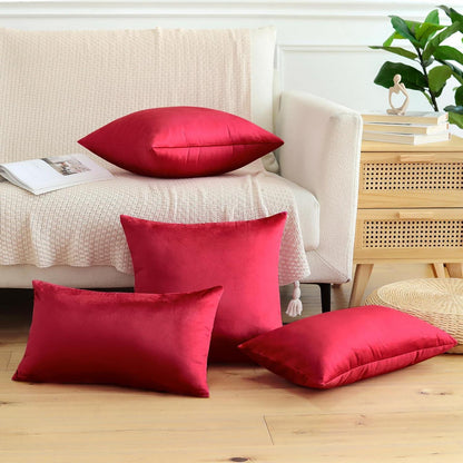 Samt Kissenbezug 50x50 cm Rot - 2er Set, Dekokissen Wohnzimmer