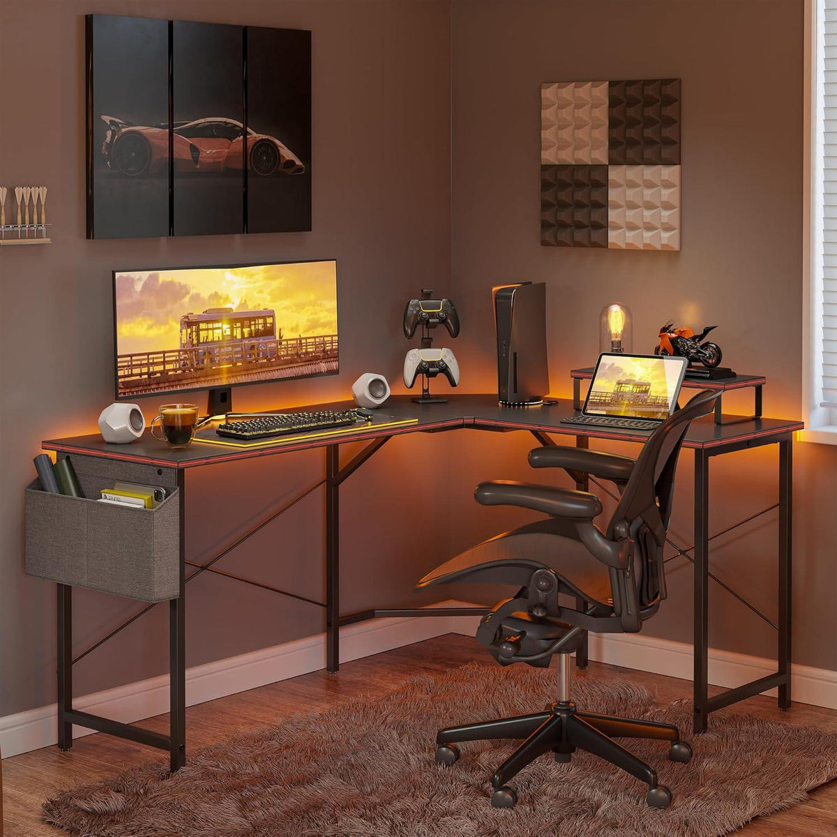 Gaming Tisch Eckschreibtisch mit Monitorständer 170x120cm